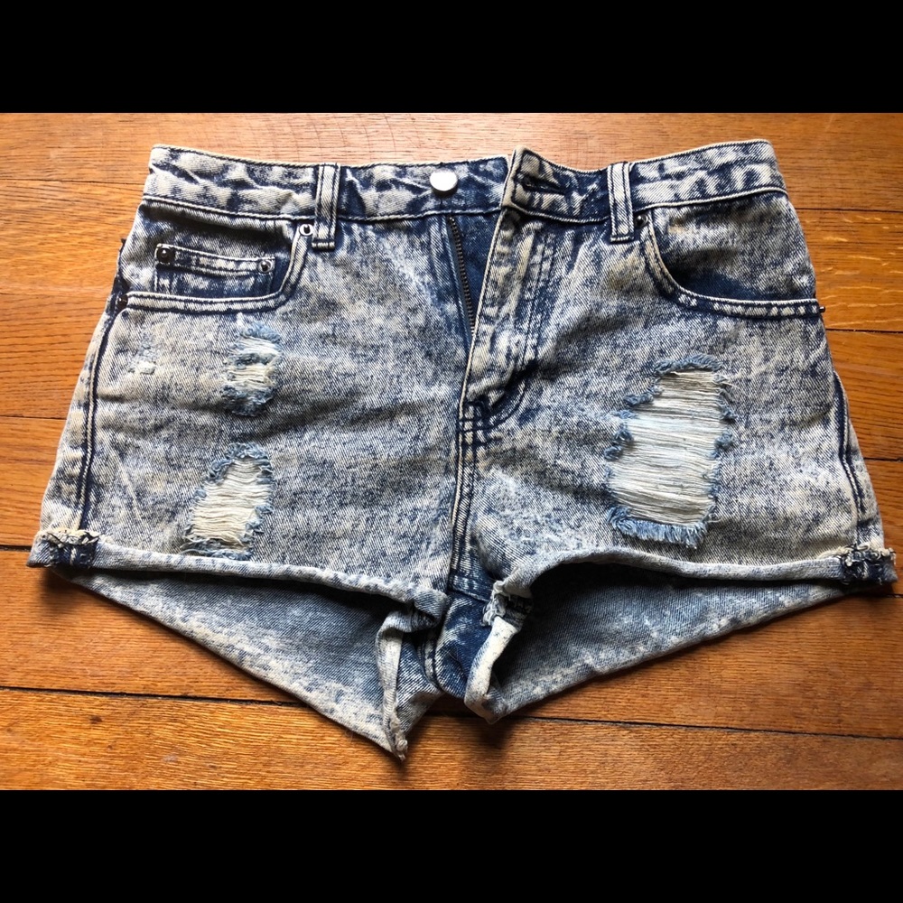 Bleach Stained High-Waist Shorts